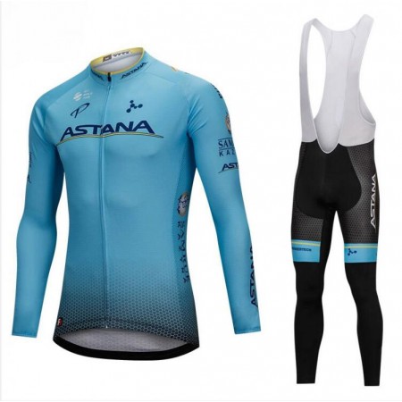 Tenue Cycliste Manches Longues et Collant à Bretelles 2018 Astana Pro Team N001